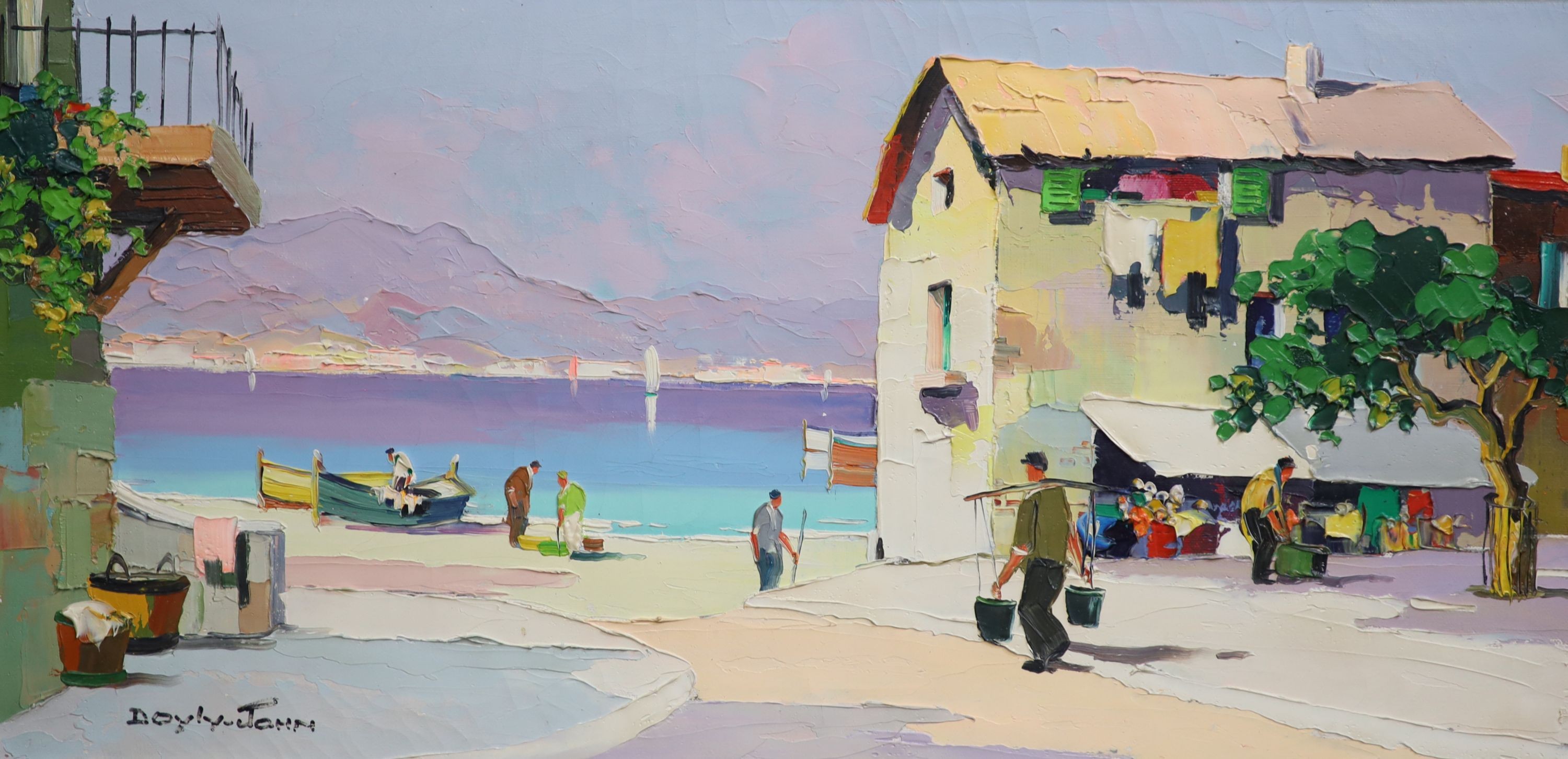 Cecil Rochfort D'Oyly John (1906-1993), Cap Ferrat between Nice and Monte Carlo, S of France, oil on canvas, 35 x 70cm